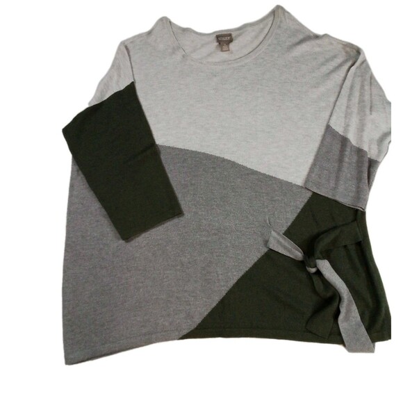 Women's Chico's Block Style Lightweight Sweater Size 3 Gray / Green - Picture 1 of 15